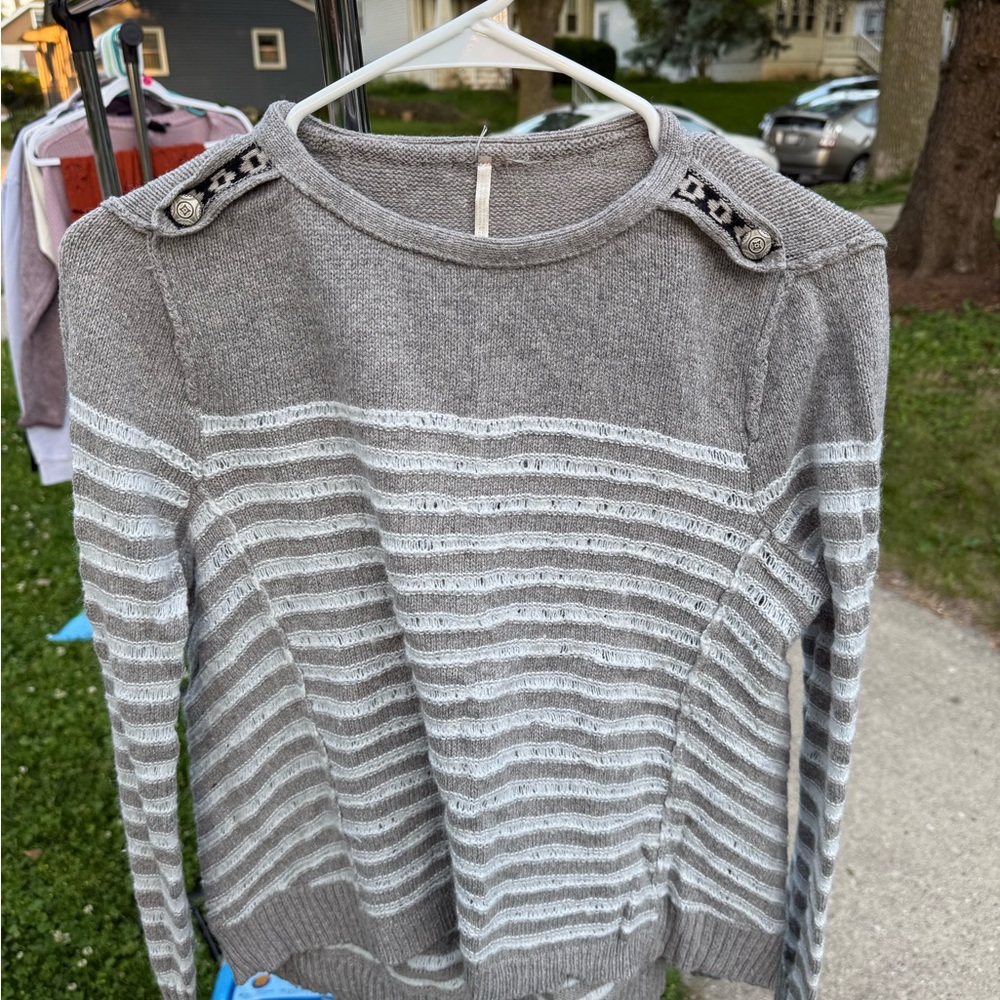 Vintage Free People Gray Striped Women's Sweater
